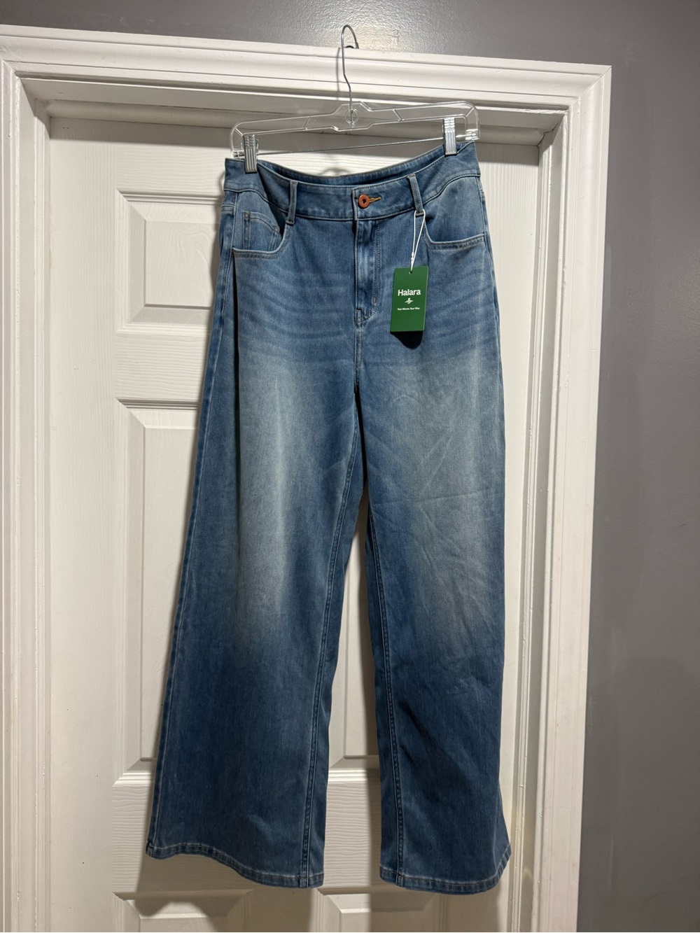 HALARA Light Blue Wide-Leg High-Rise Flare Jeans